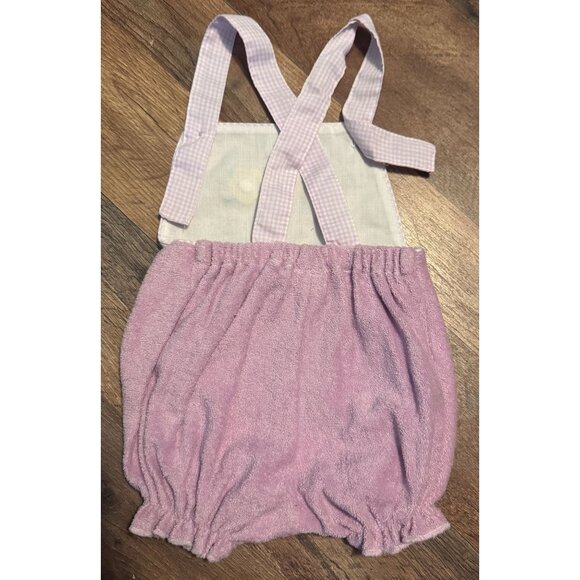 VTG Baby Purple Terrycloth Romper W  Strawberry & Flowers & Gingham Straps - Picture 4 of 9